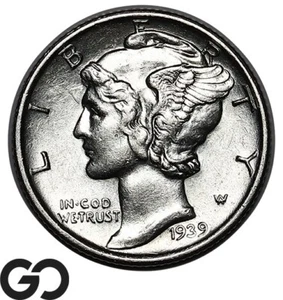 1939-S Mercury Dime, White BU++ - Picture 1 of 3