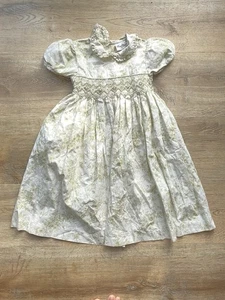 Rare Editions Green Floral Smocked Dress Puff Sleeve Ruffle Collar Vintage - Picture 1 of 4