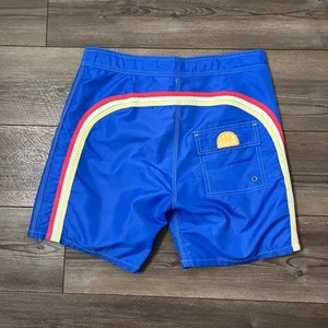 Sundek Swim Trunks Mens 32? Blue Rainbow Striped Board Shorts Beach Pool Resort - Picture 1 of 5