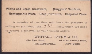 1880er Postkarte Whitall Tatum & Co Philadelphia - Homöopathische Ware Möbel - Bild 1 von 2