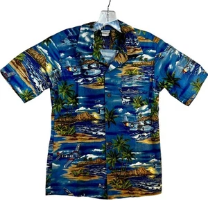 Hawaiian Shirt Boys 16 VTG 1980s Nui Nalu Diamond Head Airlane Surf Palm Trees - Picture 1 of 5