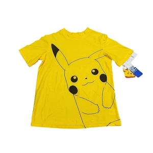 Pokemon Boys Pikachu Pinted Beach Rash Guard Tee Shirt Medium Size Yellow Top - Picture 1 of 11