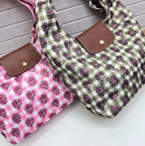 Le Pliage Shoulder Bag Flower Check Pattern Green Pink W29cm x H27cm x D13.5cm - Picture 1 of 43