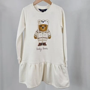 Polo Ralph Lauren Girl's Winter White Ivory Baby Bear Fleece Dress | 7 - Picture 1 of 12
