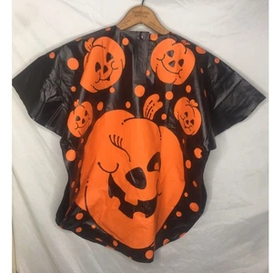 Kids Halloween Pumpkin Allover Print Vinyl Poncho Size Small Avon Vintage 1991 - Picture 1 of 6