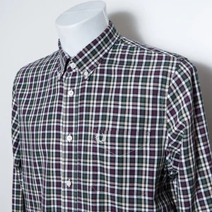 Fred Perry Herringbone Check Shirt Mens Large Long Sleeve Smart Casual M6240/799 - Picture 1 of 12