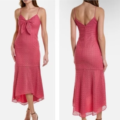 NUEVO CON ETIQUETAS AIDAN MATTOX Vestido Midi Talla 4 Encaje Crochet Rosa Volantes Dobladillo Corbata Frontal Foto 1 de 4