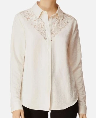 J Brand Women's Ivory Lula Floral Lace-Inset Long-Sleeve Shirt Size M - Image 1 of 2