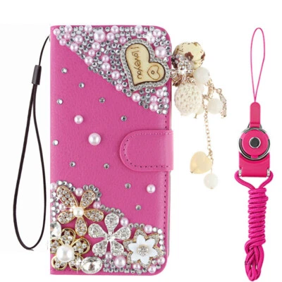 PU Leather Sparkly Women Case Bling Diamonds Wallet Flip Magnetic Phone Case - Image 1 of 4