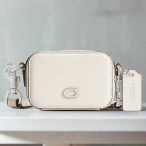 Coach Mini Crossbody Pouch White Crossgrain Leather CP271 Cards Earbuds Case - Picture 1 of 8