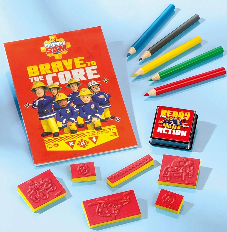 FEUERWEHRMAN SAM Feuerwehrmann Sam Stempel-Set Malbuch Buntstifte Stempel Kider 13tlg
