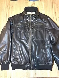 Tommy Hilfiger Men’s Brown Faux Leather Lined Bomber/Motorcycle Jacket. Size S. - Picture 1 of 21