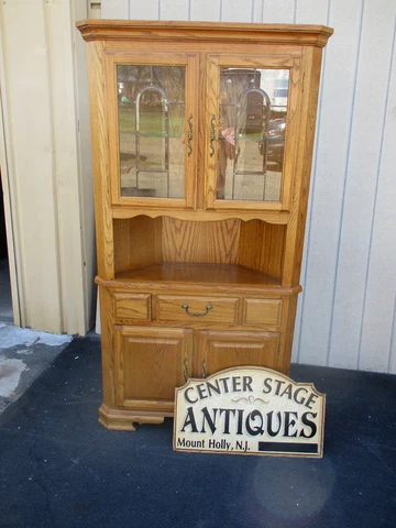 64370 Oak Corner China Cabinet Curio  Beveled Glass Doors Cover