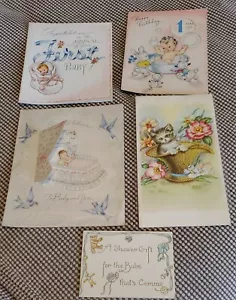Vintage Greeting Cards 40s 50s Baby Cards Lot of 5 w/ Birds Animals Kitty cat - Picture 1 of 12