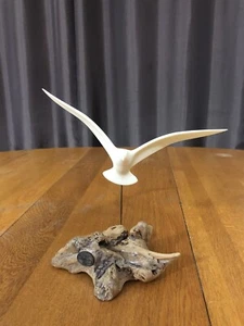VINTAGE 1970s MCM JOHN PERRY SCULPTURE SEAGULL SOARING BURL WOOD - Picture 1 of 16