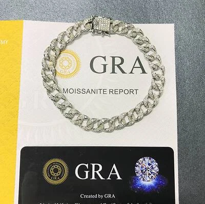 Real 8MM Moissanite Iced Clasp 925 Silver Pass Tester Miami Cuban Link Bracelet - Image 1 of 4