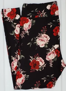TC LuLaRoe Tall & Curvy Leggings Beautiful Pink Red Roses on Black NWT P06 - Picture 1 of 6