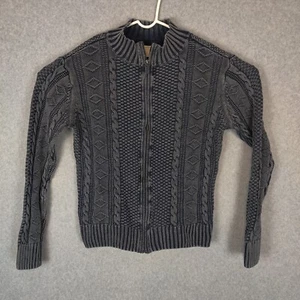 Carbon 2 Cobalt Fill Zip Cable Knit Sweater Solid Blue Long Sleeve Men Large - Picture 1 of 10