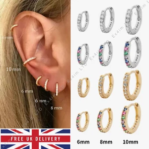 Pendientes de aro 6 mm 8 mm 10 mm piercing con bisagras Huggie puño nariz 316L arco iris circonita cúbica gema - Imagen 1 de 23