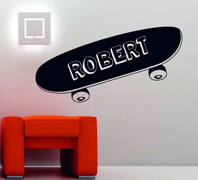 Skateboard With Personalised Name Skater Vinyl Wall Sticker Art Bedroom Decal - Image 1 of 4