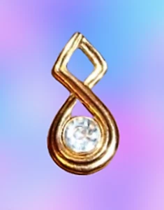 Anhänger Strass Solitär geometrisch Gold Metall Träne Vintage 1980er Jahre Schmuck - Bild 1 von 11