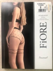 Fiore Starlight sheer crotchless pantyhose polka dot panty & garter pattern 20D - Picture 1 of 10