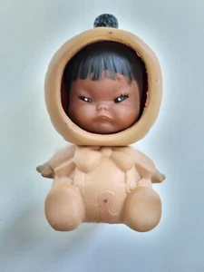 Vintage 60er Baby Eskimo Puppe 3 Wickelgesichter Happy Sad Mad Gummi Hong Kong - Bild 1 von 14