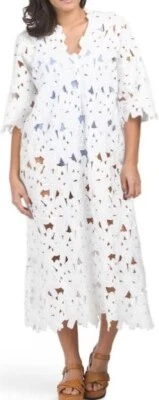 4 Our Dreamers white Lace Caftan Swim Beach Cover Up Sz M Wmns NWT - Image 1 of 4