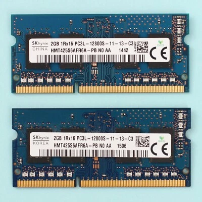 4GB (2x 2GB) DDR3 PC3L-12800S 1600Mhz SKHynix 1.35V 204 Pin SoDimm RAM NoteBook - Image 1 of 2