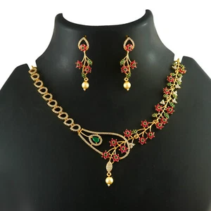 CZ Necklace Set Gold Plated Indian Bollywood Bridal Party Wear Weding Women b_60 - Picture 1 of 6