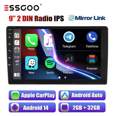9" 2DIN Android 14 Carplay Stereo FM RDS Radio GPS NAVIGATION NAV WiFi 2+32G USB - Image 1 of 4