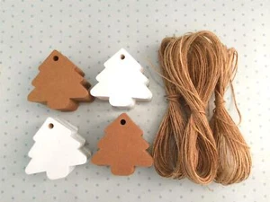 10/25/50/100 Árbol de Navidad Kraft Libro Blanco Etiquetas de regalo Etiqueta + Cuerdas gratis - Imagen 1 de 4