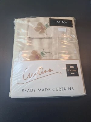 Modern tabtop curtains 46x54 in natural with floral design on tabs - Image 1 of 4
