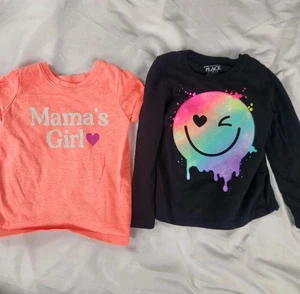 The Children's Place Girls T-Shirts 2T Mama's Girl Coral Tee & Rainbow Smile Lot - Picture 1 of 6
