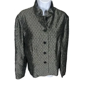 Chaqueta Blazer Coldwater Creek Gris Brillante Textura Manga Larga Para Mujer Talla Mediana - Imagen 1 de 4