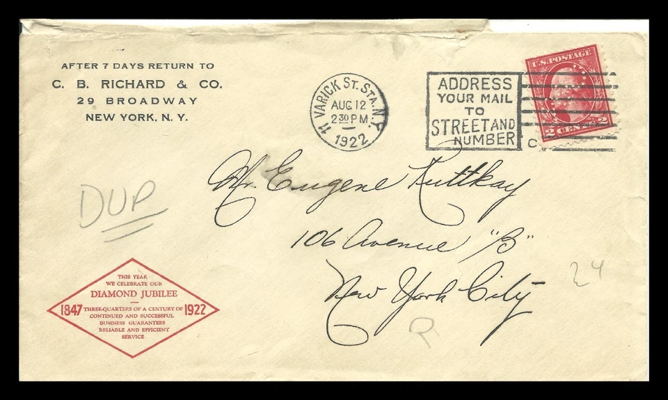 U.S.A. This is an envelope from 1922 / It includes a two-cent postage stamp. - Image 1 of 1