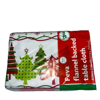 Christmas Tree Tablecloth 60"x104" Flannel Backed Multi-color Pattern PEVA NEW - Image 1 of 4