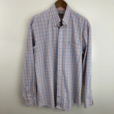 IZOD Shirt Mens LT Tall Large Orange & Blue Plaid Long Sleeve Button Down Cotton - Image 1 of 4