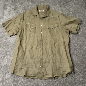 Camisa TAYLOR STITCH 100 % LINO Western PEARL SNAP Para Hombres 46 (L/XL EE. UU.) Caqui Oliva - Imagen 1 de 9