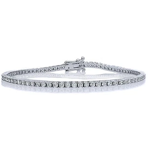 2mm Rhodium Plated Silver 2.4 ct Round CZ Prong Set Tennis Bracelet 7.25in - Picture 1 of 3