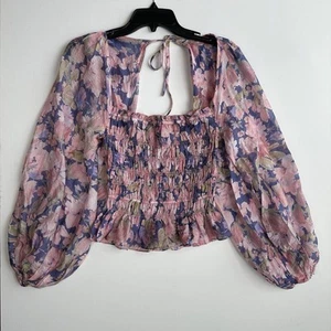 ASTR The Label Nicollette Smocked Pink Purple Floral Top Shirt Womens Size Small - Imagen 1 de 15