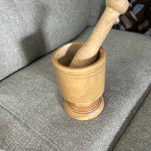 Vintage Hand Turned Wooden Mortar and Pestle 4.5” Tall - Picture 1 of 4