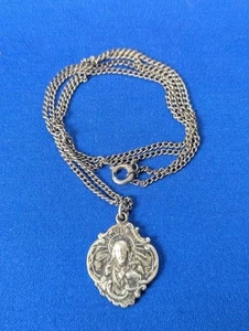 Collar Colgante Sagrado Corazón de Jesús y María Vintage Plata de Ley 8,49 gramos - Imagen 1 de 5