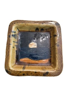Artisan Pottery Trinket Dish Square Ashtray Sun Birds Morning Verse Poem On Back - Picture 1 of 10