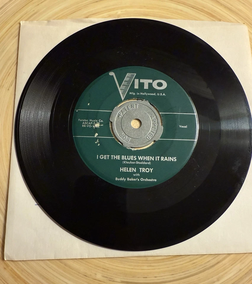 45 Record HELEN TROY A KISS IN THE DARK/I GET THE BLUES WHEN IT RAINS VITO Vinyl - Image 1 of 2