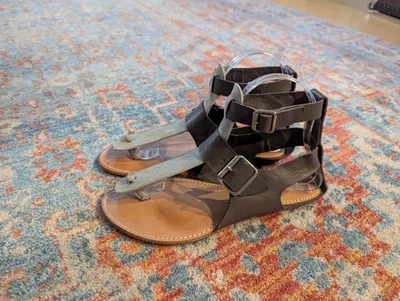 AGL Women's 37 US 7 Gladiator Style Leather Ankle Strap Sandals Brown Green - Imagem 1 de 4