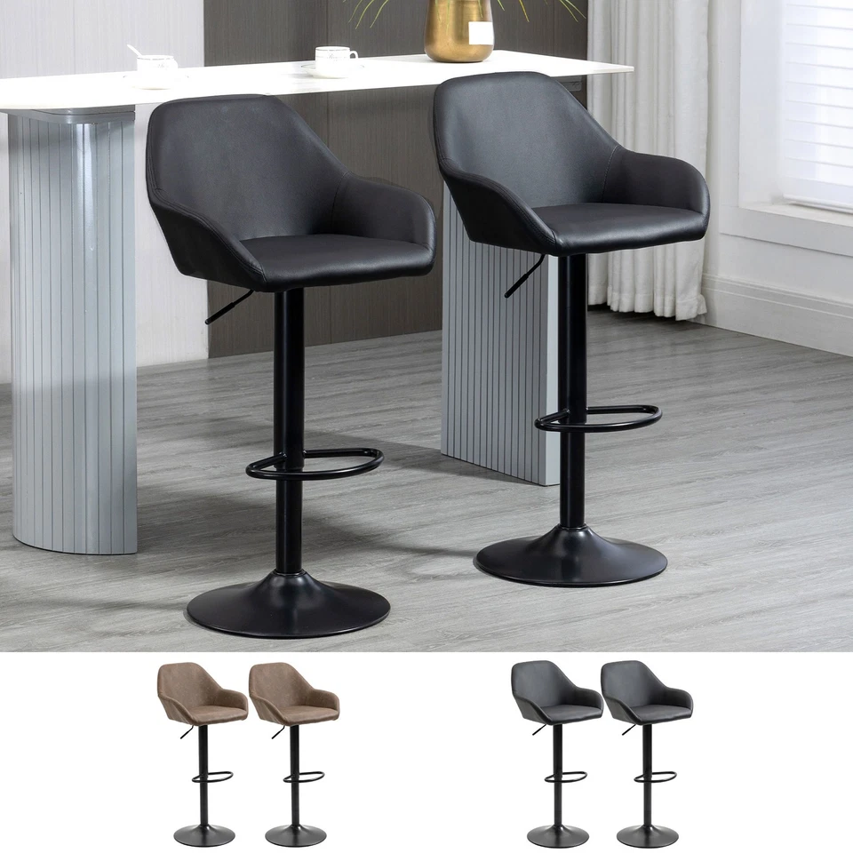 HOMCOM Adjustable Bar Stools Set of 2 Swivel Barstool W/ Footrest Kitchen Dining Room