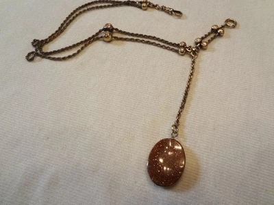 Fabulous Antique Gold Filled Slide Watch Chain & Goldstone Watch Fob - Image 1 of 3
