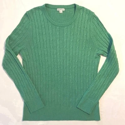 Suéter tejido con cable verde para mujer talla L XL ajustado preppy clásico academia trabajo Foto 1 de 4