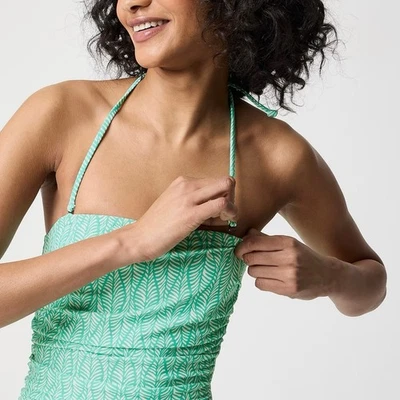 NUEVO CON ETIQUETAS J. Traje de baño de una pieza sin tirantes estampado Crew cromo verde blanco talla L Foto 1 de 4